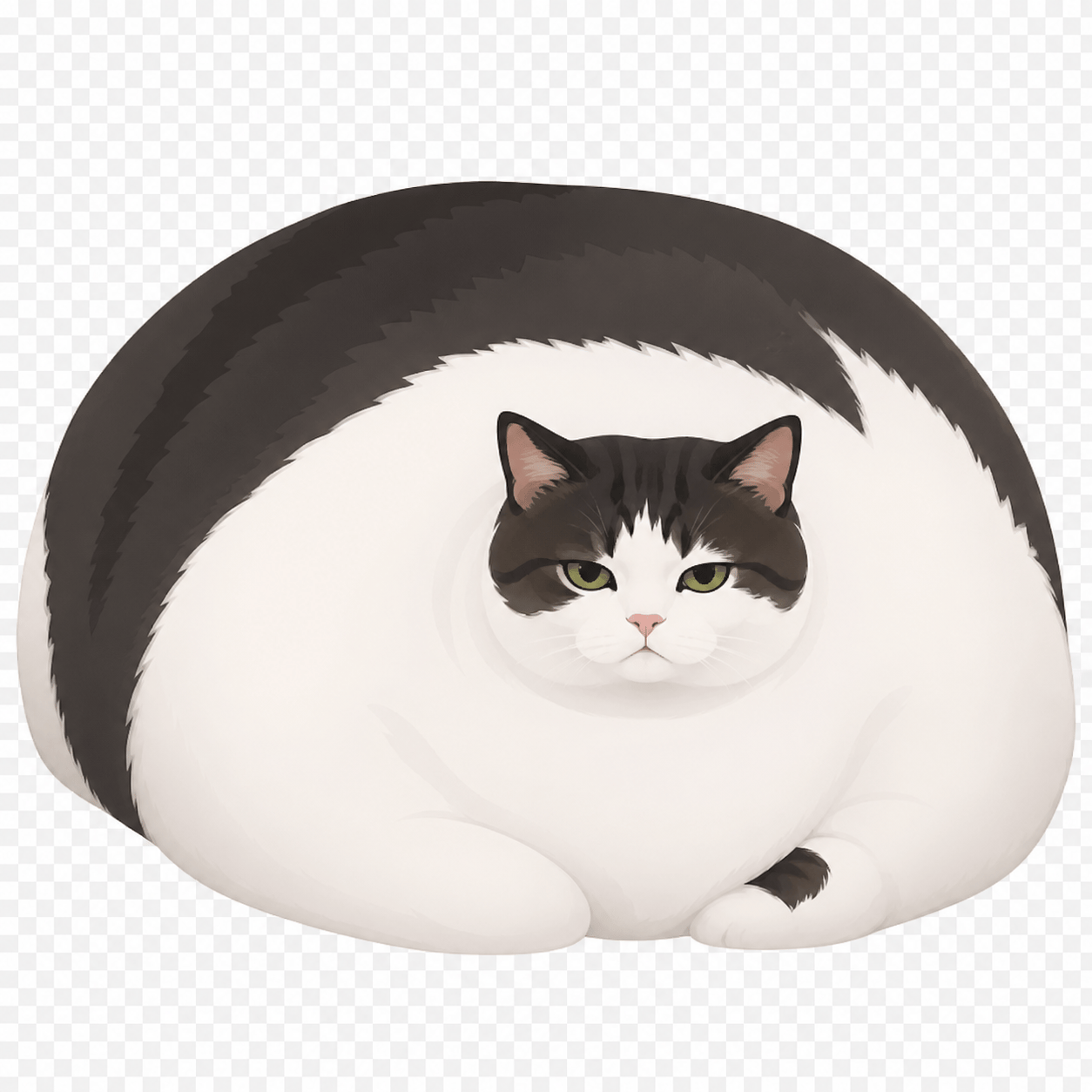 Tuxedo cat in mega loaf pose